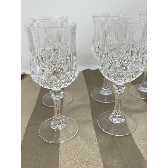 Vintage Cristal d'Arques Durand Longchamp Cut Crystal Wine Glasses Set 7 France - Picture 6 of 10